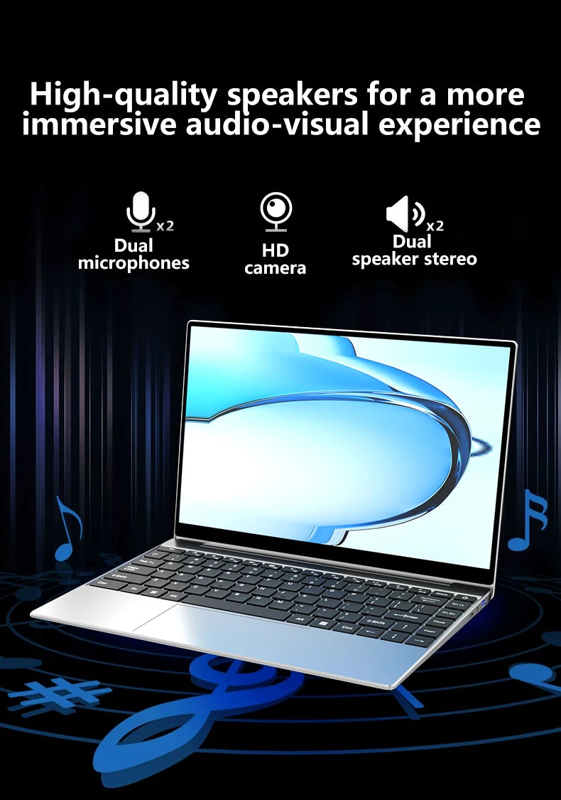 LENO 14.1"Ultra Slim Laptop Windows11 Intel 4405U 16GB 2TB SSD Gamer Notebook 1920*1080 Display Office Study Gaming Computer PC