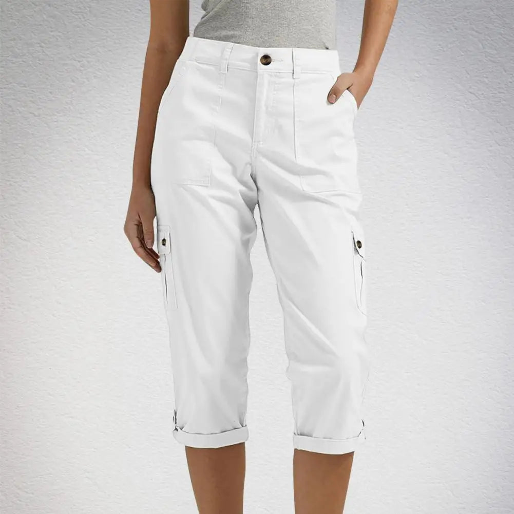Women's Capris Joggers Mid Rise Cropped Cargo Pants Summer Quick Dry Hiking Pants with Multi Pockets Lightweight Summer Bottoms