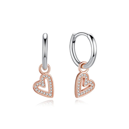 925 Sterling Silver Earrings – Crystal Zircon Studs With Rose Gold Heart & Bee Design