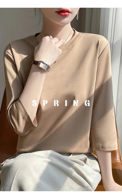 Cropped Mercerized Cotton T-Shirt - 100 Cotton Short Sleeve for Spring  Summer 2023
