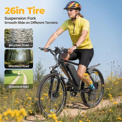 AOVOPRO BK520 26'' Electric Bicycle 750W Motor 48V 5.2AH Battery 22mph 7 Speed Mode 45miles Long Range Electric Bike for Adult