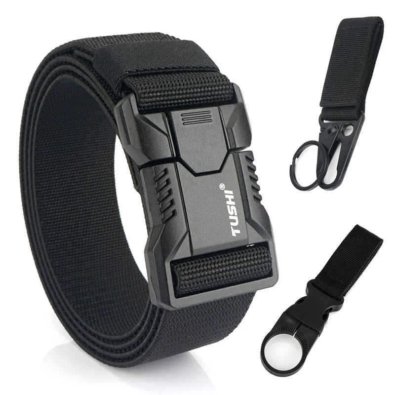 Tactical Outdoor Belt - Adjustable Elastic Waistband With Aluminum Alloy Buckle For Men