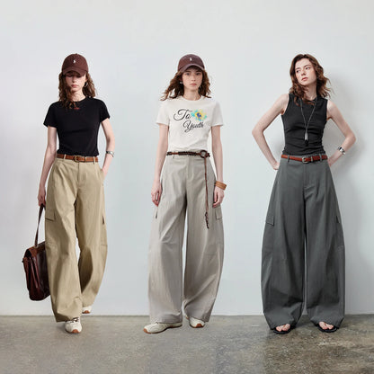 TOYOUTH Women's High Waist Wide Leg Banana Pants 2026 Summer New Multi Pocket Casual Trousers, Breathable Linen Blend