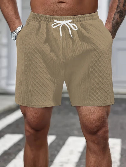 Men's White Textured Waist Drawstring Shorts Summer Breathable Quick Dry Short Pants for Sports Outdoor