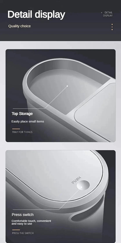 Slim Trash Bin with Lid - Space Saving Design for Bathroom Kitchen Living Room