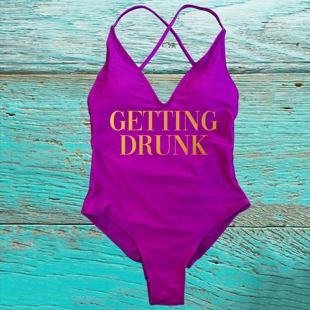 GETTING MARRIED Padded Bride  One Piece Swimsuit GETTING DRUNK Women Swimwear Bathing Suit Swimming Suit Summer SQUAD Beachwear