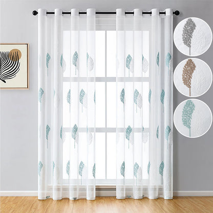 Long Sheer Curtain - Embroidered Voile Curtain Panels with Rod Pocket for Bedroom & Living Room