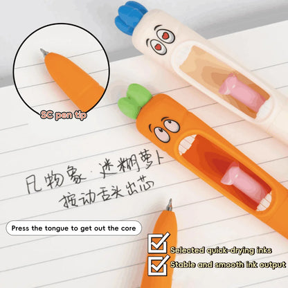 Cute Cartoon Kawaii  Pens Carrot Shaped Gel Pen Design Retractable Tongue Refill Black Ink Pens Office School Stationery Gift