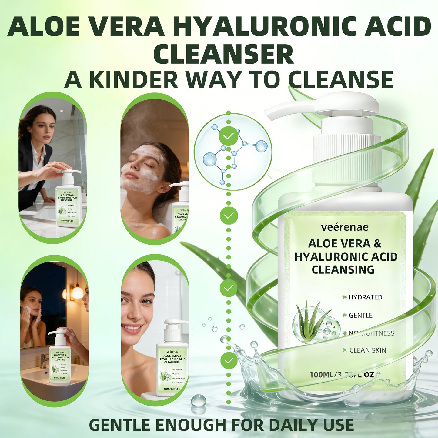 ALOE VERA HYALURONIC ACID CLEANSING | Gentle Deep Pore Moisturizing Face Wash | All Skin Types | Daily Morning & Night Use