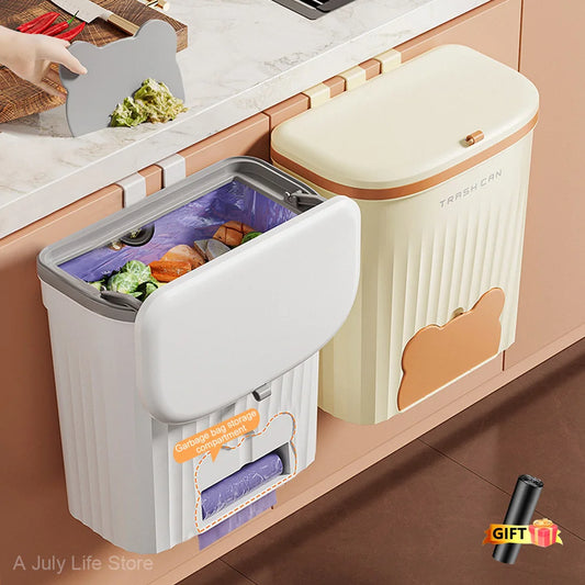 Wall Mounted Kitchen Trash Can - 8512L Bathroom Wastebasket with Lid for Under Sink Composting