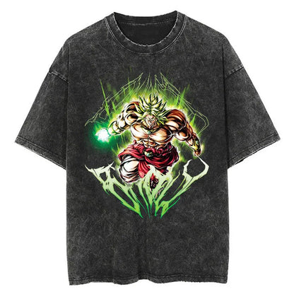Men Streetwear Washed T Shirt Japanese Anime Dragon Ball Print T-Shirt Harajuku Cotton Casual Tshirt Summer Short Sleeve Tops