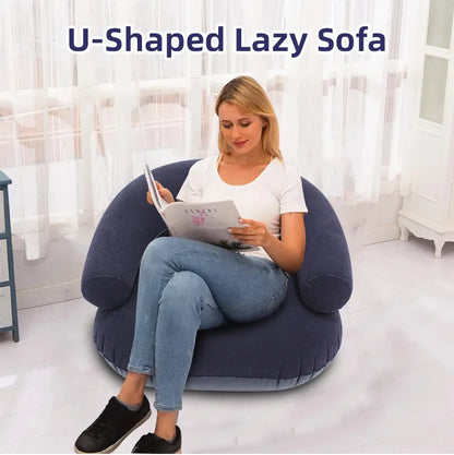 Inflatable Lazy Sofa U-shaped Flocking with Armrests, Backrest Seat Outdoor Pvc Indoor Portable Single Inflatable Sofa
