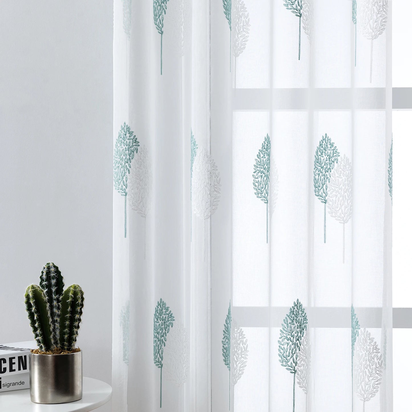 Long Sheer Curtain - Embroidered Voile Curtain Panels with Rod Pocket for Bedroom & Living Room