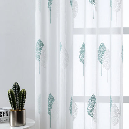 Long Sheer Curtain - Embroidered Voile Curtain Panels with Rod Pocket for Bedroom & Living Room