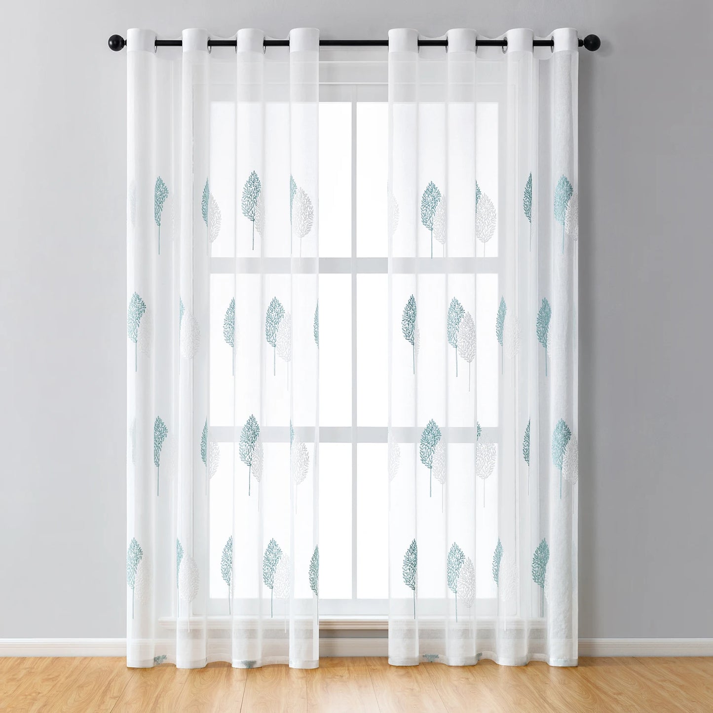 Long Sheer Curtain - Embroidered Voile Curtain Panels with Rod Pocket for Bedroom & Living Room