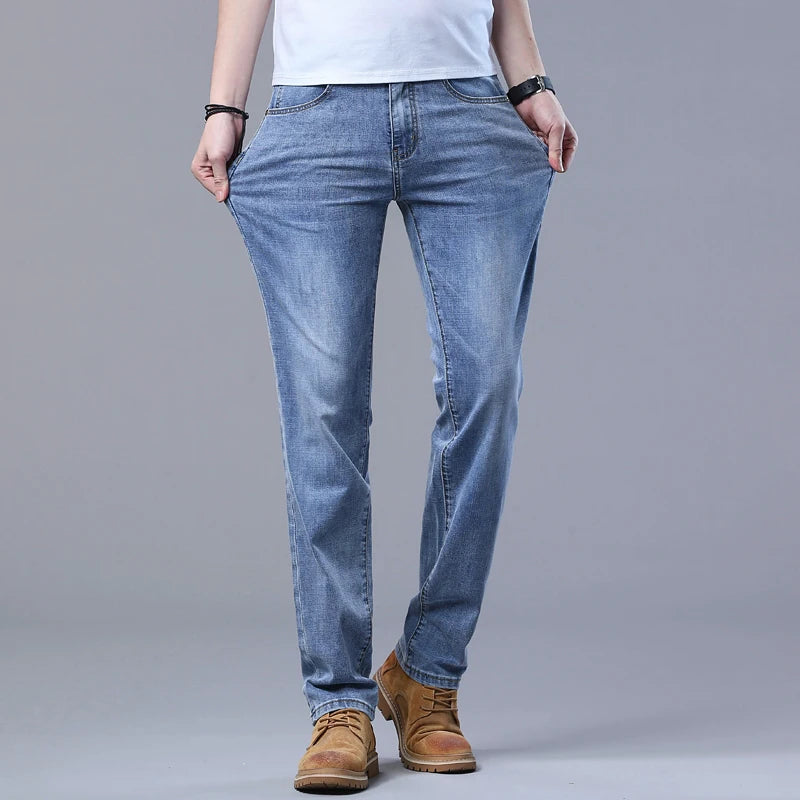 Light Blue Slim Fit Jeans - Stylish Casual Stretch Denim Pants - ZOOMNSTORE