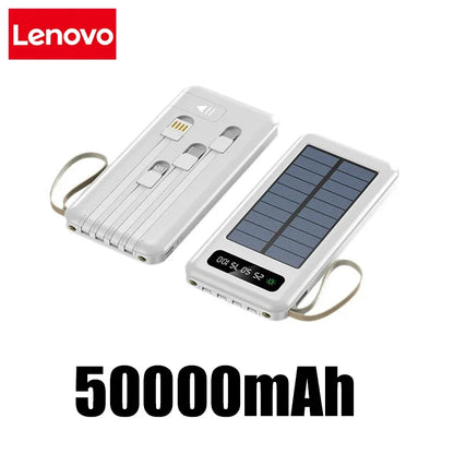 Lenovo Solar Power Bank 50000mAh Large Capacity Mobile Power Fast Charging Battery Dual USB 4 Cables For iPhone Samsung