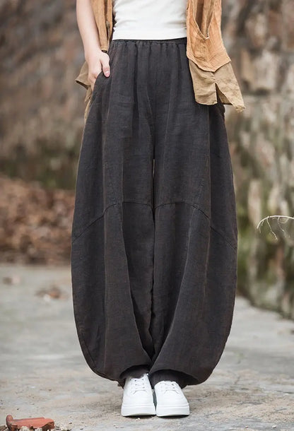 Elegant Women's Cotton Linen Baggy Cargo y2k Pants Vintage Elastic Waist Trousers Loose Casual Long Wide Leg Oversize Clothes