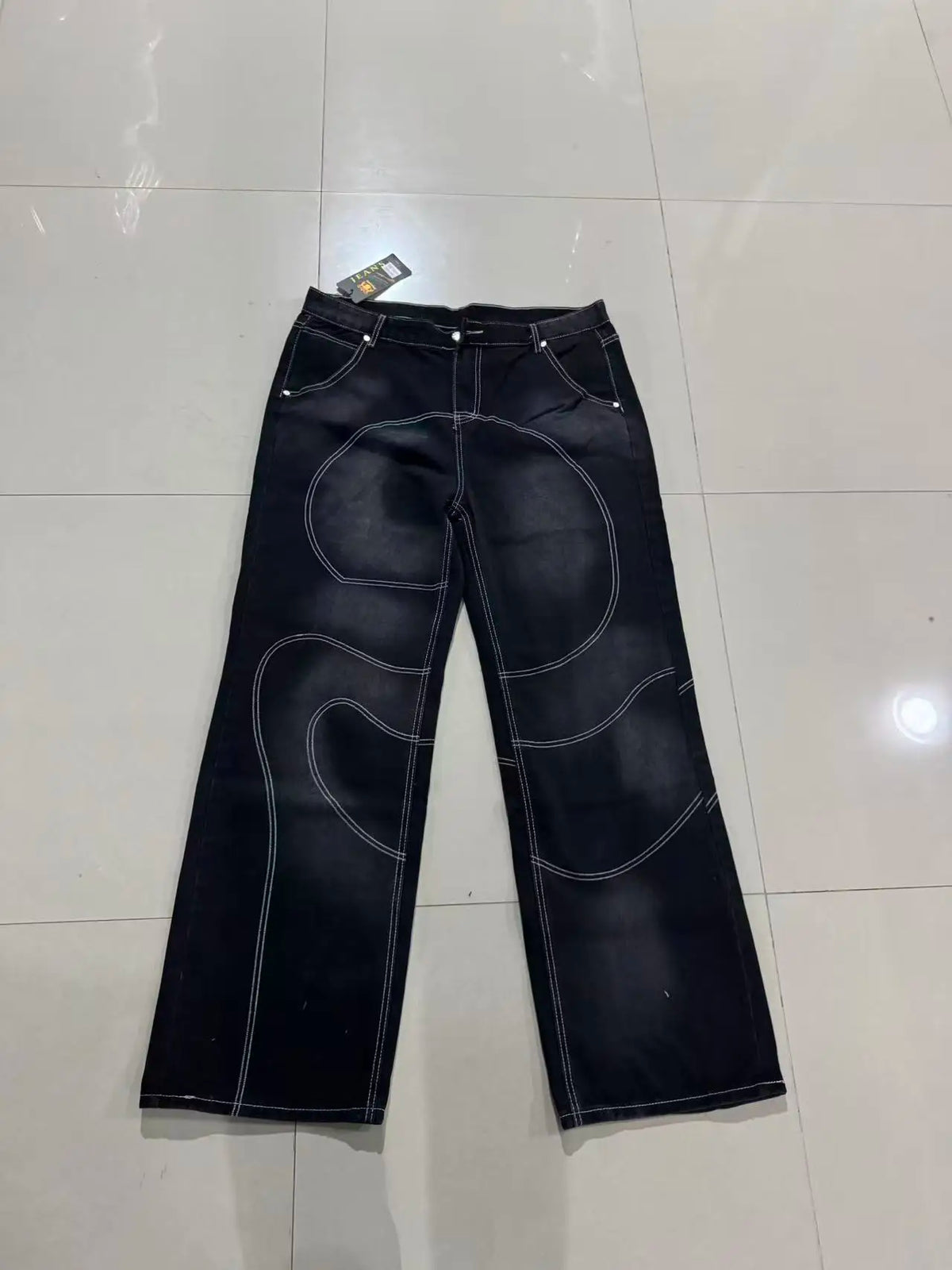 Y2K New Retro Centipede Embroidery Pattern Washed Oversized Wide-Leg Pants Street Gothic Harajuku Floor Pants For Men and Women