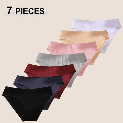 7Pcs Cotton Breathable Panties Women Comfortable Underwear Seamless Low Waist Underpants Fashion Girls Solid Color Sexy Lingerie