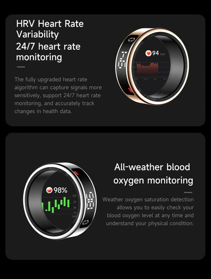 SY01 Smart Ring With LED Screen Bluetooth Health Monitoring Blood Oxygen Sleep Heart Rate Multi-sport Modes Waterproof IP68&5ATM