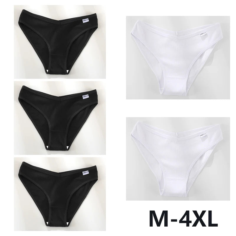 Women Cotton Panties - 5PCS Mid Rise Briefs Plus Size Sexy Ladies Underwear