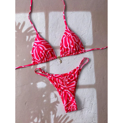 Leopard Push Up Bikinis - Two Piece Micro Bikini Sets With Wire Free Halter Neck