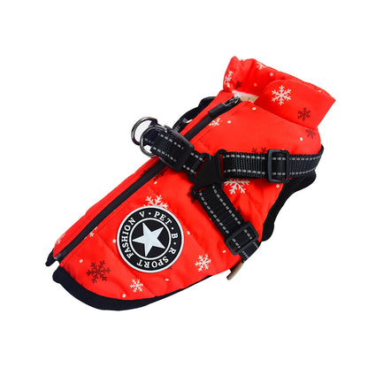 Winter Dog Clothes with Harness Waterproof Warm Pet Dog Cotton Jacket for Small Large Dogs Puppy Clothing French-Bulldog Coat