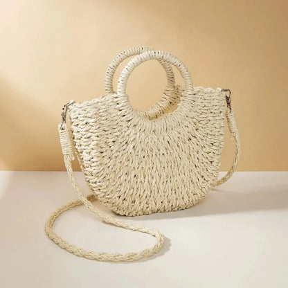 Straw Rattan Handbag – Large Capacity Half Moon Purse | Hollow Out Shoulder Bag