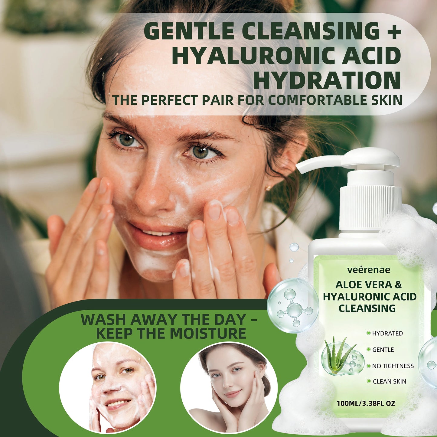 ALOE VERA HYALURONIC ACID CLEANSING | Gentle Deep Pore Moisturizing Face Wash | All Skin Types | Daily Morning & Night Use