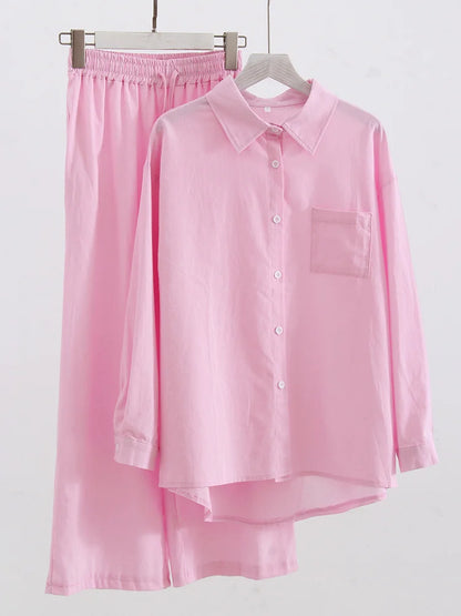 Streamgirl Linen Pants Sets For Women Summer Suits Pink Two Piece Trouser Women's Suit Sets Linen Shirt Set Oversize Outfit Suit