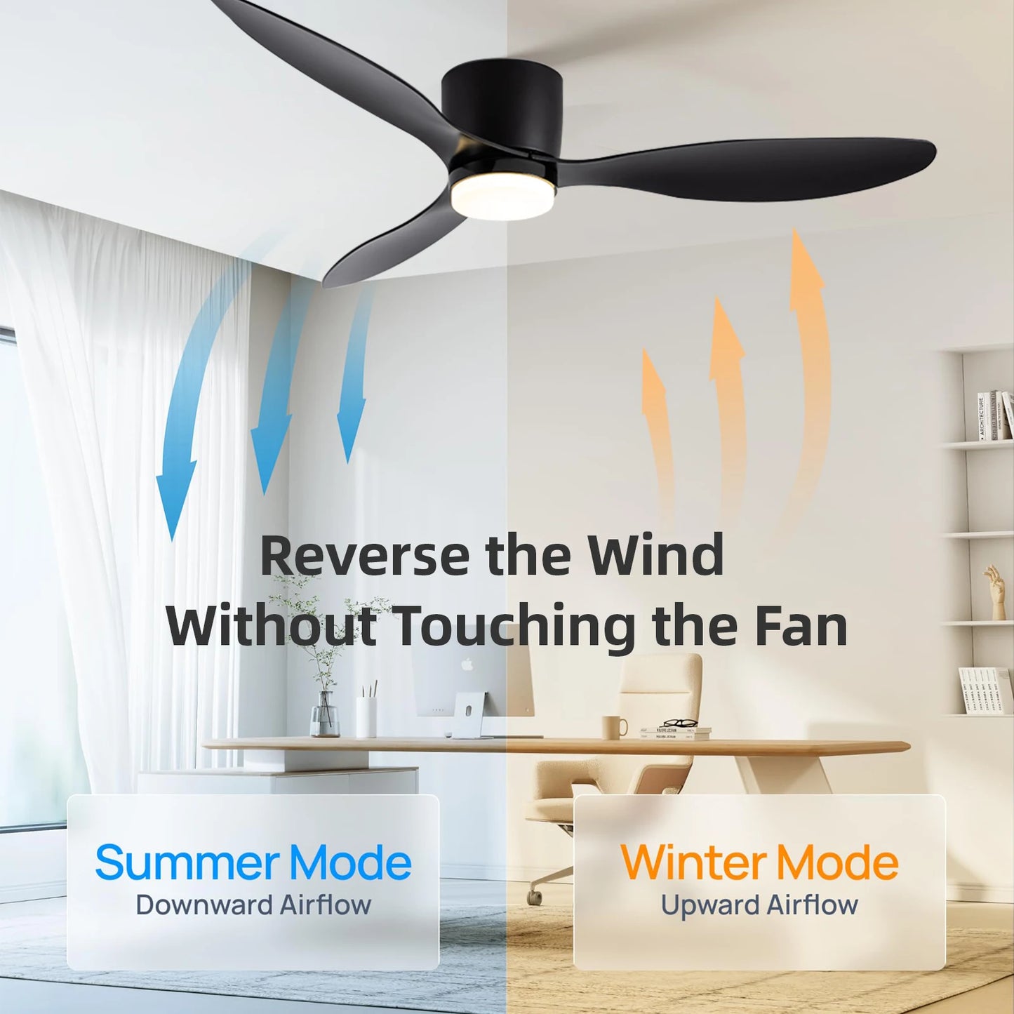 IRALAN Ceiling Fan With Light 6-speed choice Reversible DC motor 3CCT with remote control Whisper Easy Install black/White/Wood