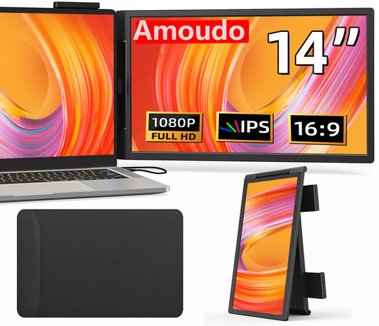 14 Inch Portable Monitor – Laptop Screen Extender with 1080P IPS Display, USB-C HDMI Port