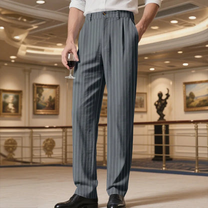 Linen Casual Pants - Men’s Striped Straight-Leg Breathable Loose Trousers for Spring