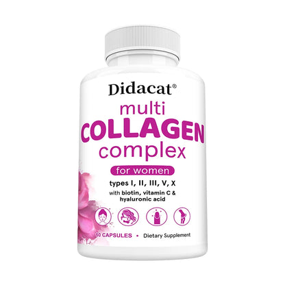 Multi-Collagen Complex - Hydrolyzed Protein Peptides with Hyaluronic Acid for Skin, Nails, Hair & Joint Health, Cellular Health