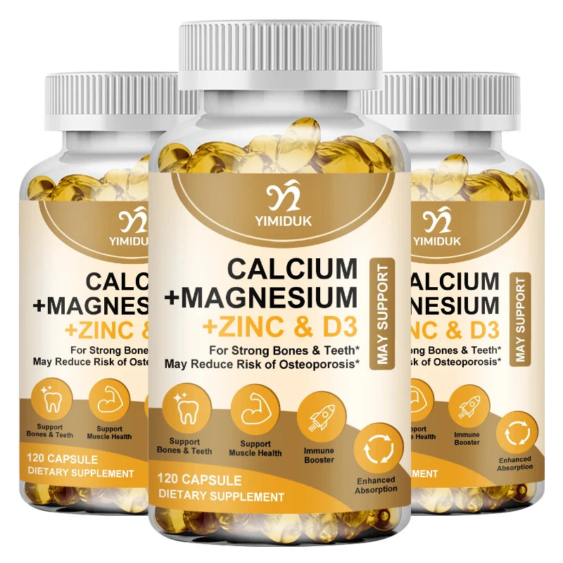 Calcium, Magnesium, Zinc & Vitamin D Capsules - Delicious Bone Health Capsules Supplement for Men, Women & Kids