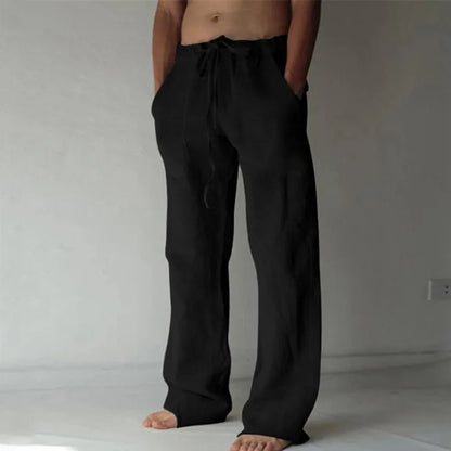 2025 Spring/Summer New Men's Cotton and Hemp Pants Summer Fashion Casual Solid Color Loose Plus Size M-4XL