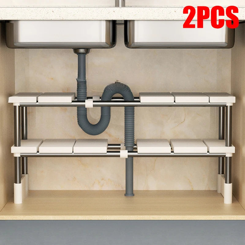 Expandable Stainless Steel Kitchen Sink Storage Rack - Multi-Layer Cabinet Organizer - ZOOMNSTORE