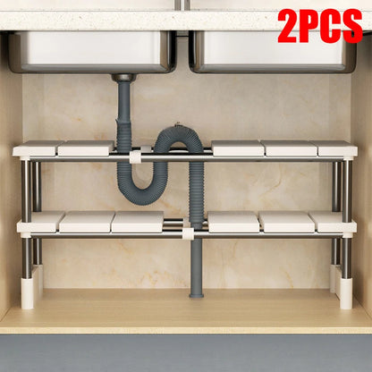 Expandable Stainless Steel Kitchen Sink Storage Rack - Multi-Layer Cabinet Organizer - ZOOMNSTORE