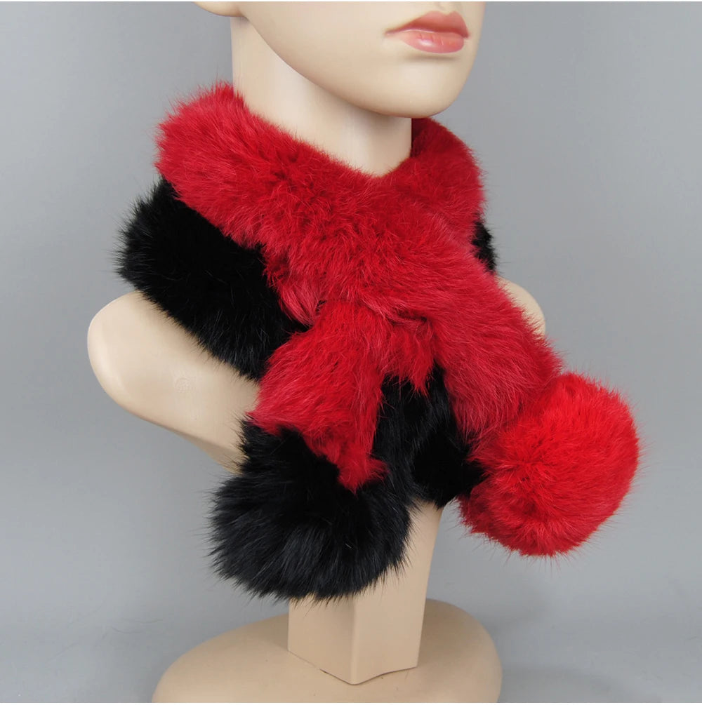 Rabbit Fur Scarf - Genuine Real Natural Fur Muffler for Women Winter Warmth