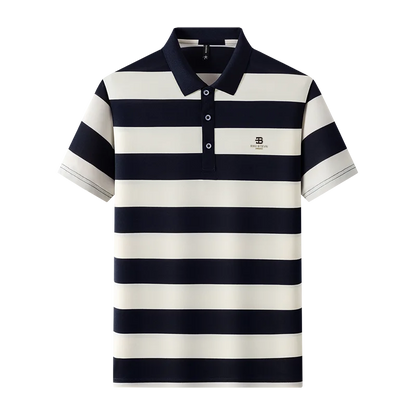 Men's Golf Polo Shirt with Collar, Short Sleeves and Wide Stripes – Breathable Summer Casual Business T-shirt