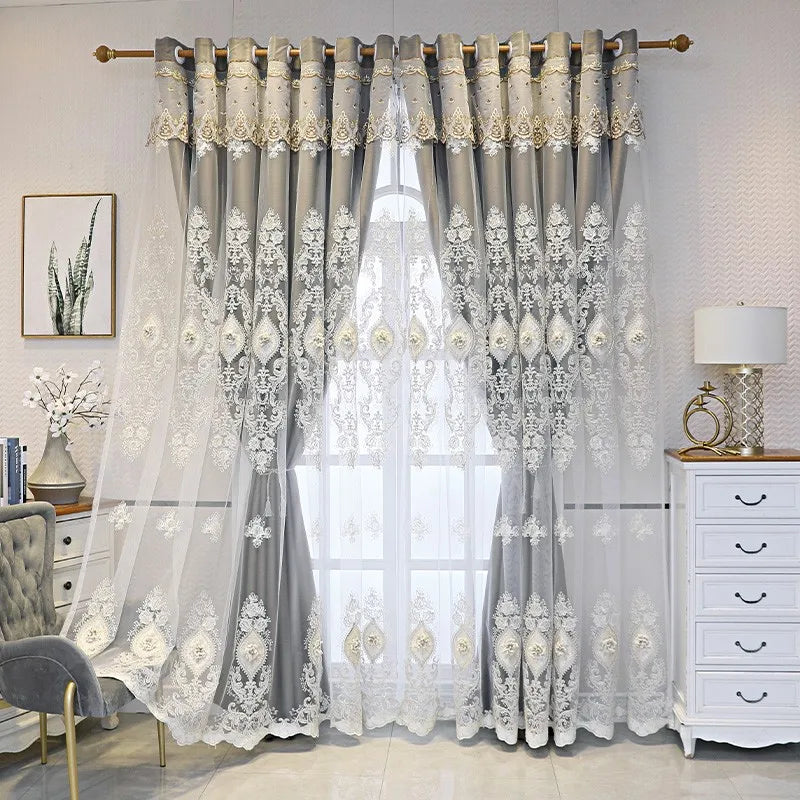 Luxury Embroidered Curtains - Vintage Style Floral Window Drapes With 3D Relief Pattern