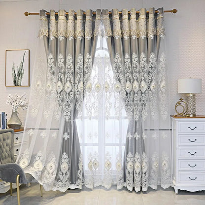 Luxury Embroidered Curtains - Vintage Style Floral Window Drapes With 3D Relief Pattern