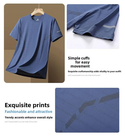 Men's Ice-Silk T-Shirt – Quick-Dry Breathable Round-Neck Tee (Plus Size)