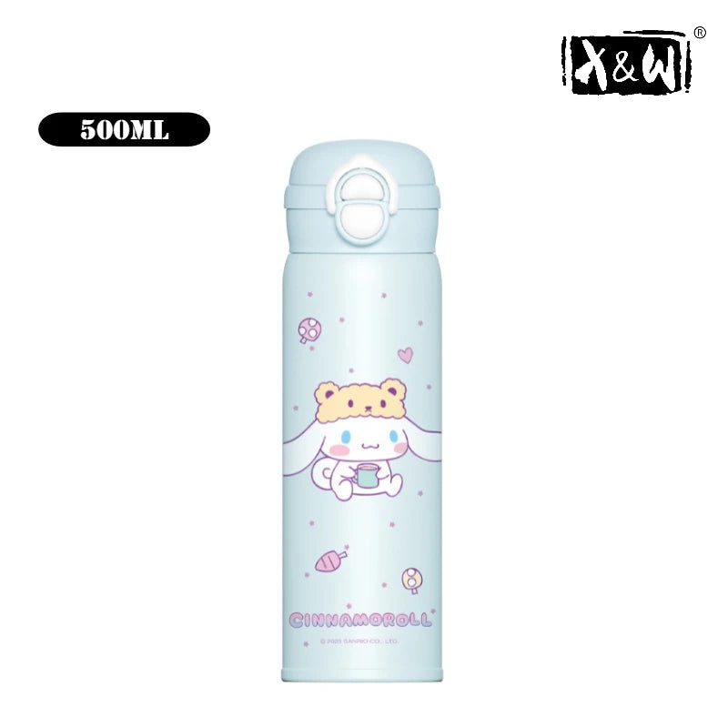 X&W 500ML for Sanrio My Melody Thermos Cups Cartoon Stainless Steel Vacuum Flask Student Cute Insulated Water Bottles Kids Cup