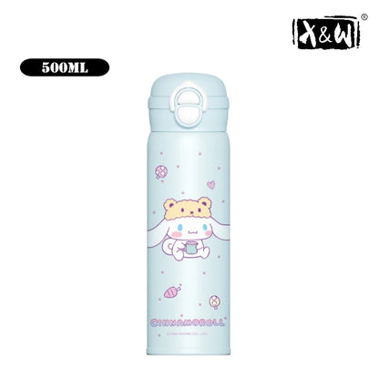 X&W 500ML for Sanrio My Melody Thermos Cups Cartoon Stainless Steel Vacuum Flask Student Cute Insulated Water Bottles Kids Cup
