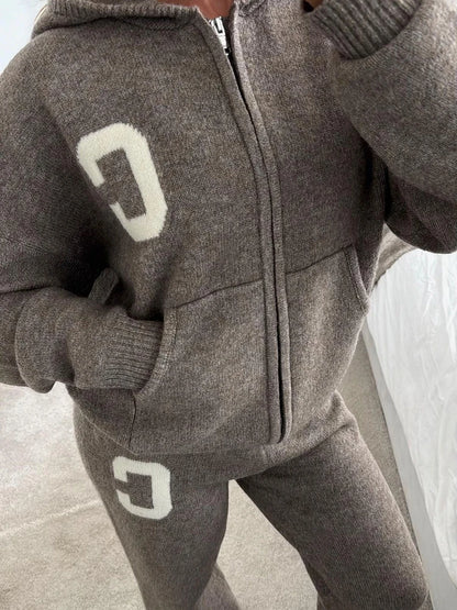 Jacket Tracksuit Two‑piece Set Knit Jacket Clothes Hooded Knit Woman Tracksuit Hooded Knit Coat Pants Trousers Women Clothes