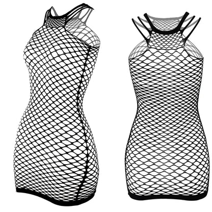 Fishnet Women Sexy Beach Cover Up Dress Women Stretch See Through Sleeveless without Bikini Swimsuit Cover up Mini Beachwea