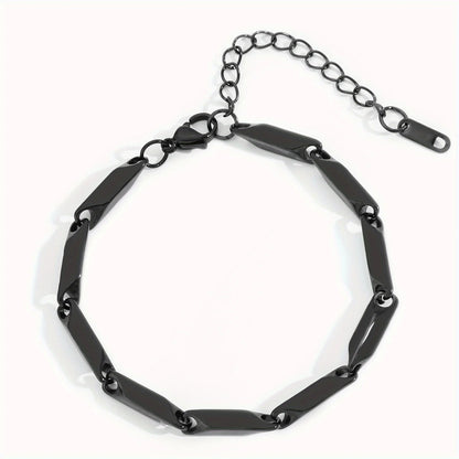 1pc Fashion Men's Titanium Steel Bracelet, Quenched Bamboo Leaf Chain Fashion Versatile Bracelet For Men And Women