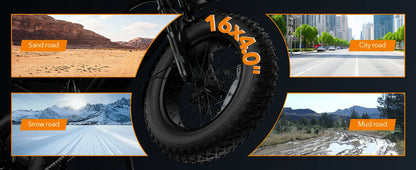 Qlife Spark D1 Electric Bike for Adults, 1500W Peak Motor 48V 10.4 Ah, 16" Fat Tires Electric Mountain Bike, 28 MPH 50Mi Range Off-Road Ebike with Full Suspension
